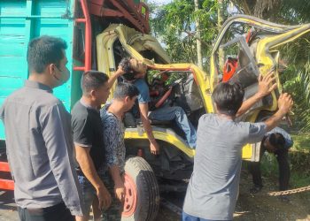 Truk  Expedisi Tabrak Pohon di Linsa Bagan Siapiapi, Supir Meregang Nyawa