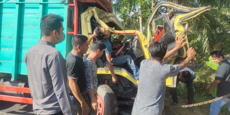 Truk Expedisi Tabrak Pohon di Linsa Bagan Siapiapi, Supir Meregang Nyawa
