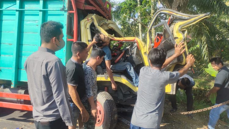 Truk  Expedisi Tabrak Pohon di Linsa Bagan Siapiapi, Supir Meregang Nyawa