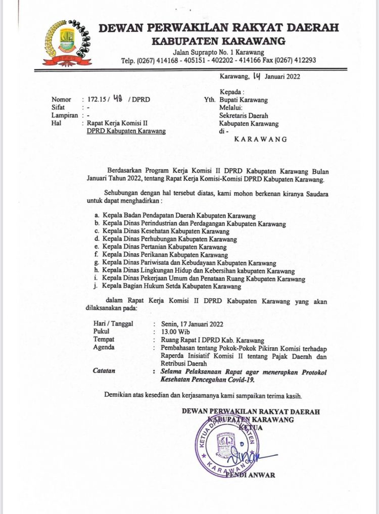 Undangan Raker Komisi II DPRD Karawang,  DPMPTSP Terlupakan Ada Apa?, Tegas Askun