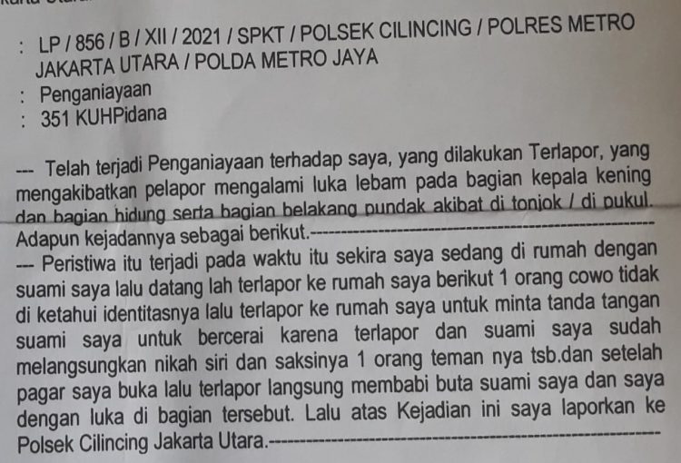 Diduga Lakukan Penganiayan, Seorang Wanita Dilaporkan Ke Polsek Cilincing