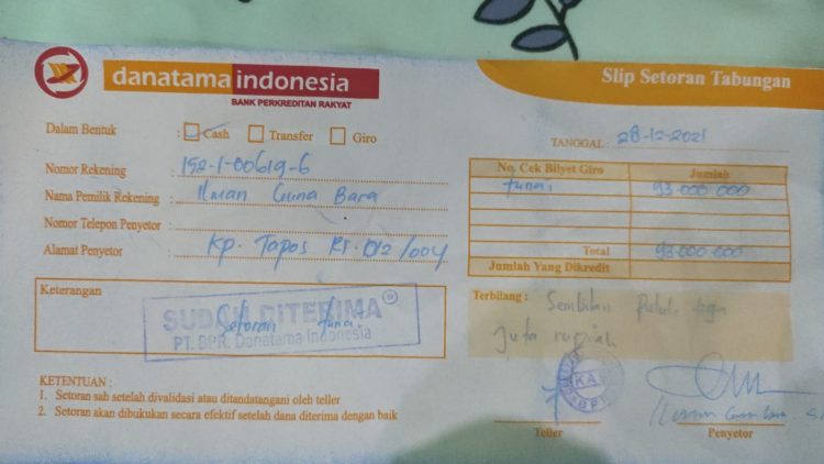 PT BPR Danatama Indonesia Cabang Cikupa Diduga Rugikan Nasabah