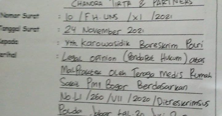 Diduga Menghilangkan Barang Bukti Malpraktek di PMI Bogor, Penyidik Polda Jabar Dilaporkan ke Mabes Polri