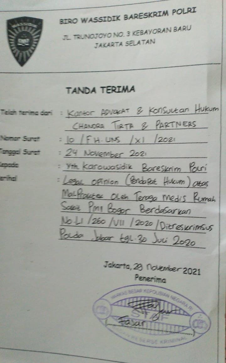 Diduga Menghilangkan Barang Bukti Malpraktek di PMI Bogor, Penyidik Polda Jabar Dilaporkan ke Mabes Polri