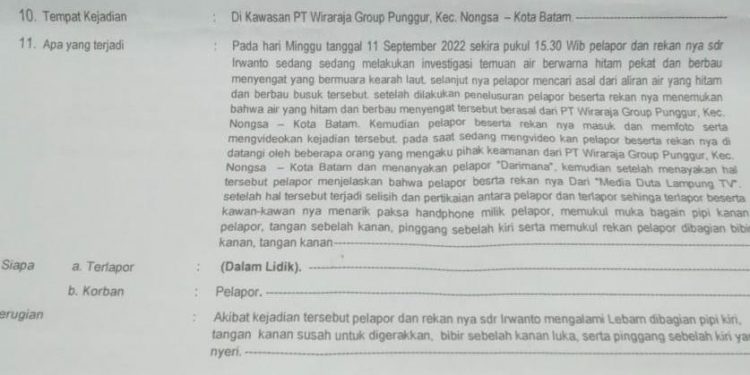 DPP GWI Mengutuk Keras Pelakuan Penganiayaan 2 Wartawan Kota Batam, Terkait Liputan Limbah Hitam Berucun, Polres Balerang Harus Tangkap Pelaku