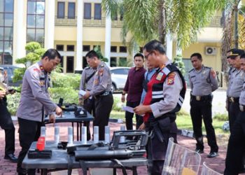 Kapolres Rokan Hilir Pimpin Pengecekan Ranmor R4,R6 Peralatan Dalmas dan Senpi
