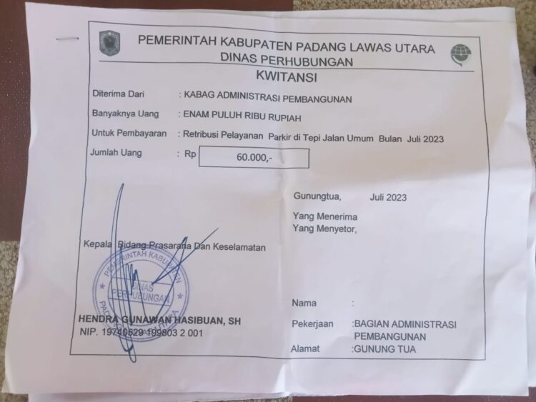 Gawat Kali! Kutipan Uang Parkir Bagi Tenaga Honorer di Kantor Pemkab Paluta Rp. 60 Ribu / Bulan