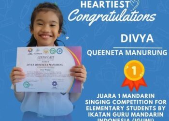 Divya Queenetta Manurung Peraih Juara 1 se-Indonesia Dalam Acara Singing Kompetition For Elentary By Ikatan Guru Mandarin Indonesia (IGUMI)