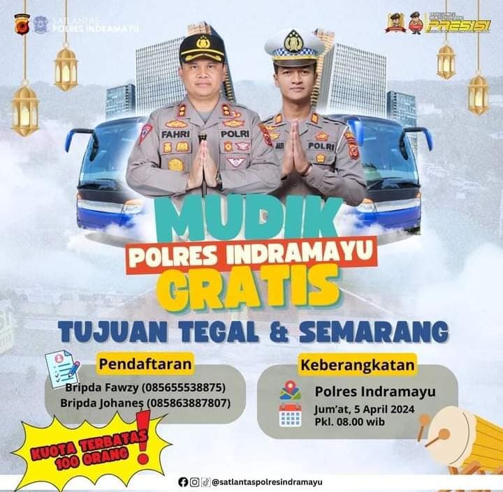 Polres Indramayu Adakan Program Mudik Gratis Idul Fitri 1445 H