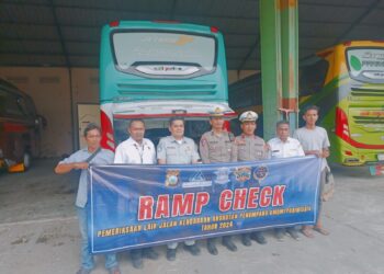 Sinergi Cegah Laka Lantas Bus Mudik Gratis, Jasa Raharja Madiun Bersama Damri dan Kepolisian Gelar Rampcheck