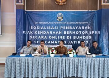 Permudah Pelayanan Pembayaran Pajak Kendaraan Bermotor (PKB) dan SWDKLLJ ke Masyarakat, Tim Samsat Mojokerto Lakukan Sosialisasi dengan Menggandeng BUMDes wilayah Kec. Jatirejo Kab Mojokerto