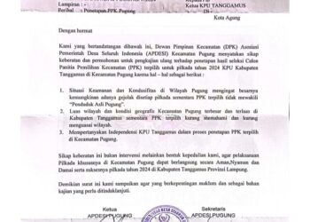 APDESI Kecamatan Pugung Layangkan Surat Keberatan ke KPU Tanggamus, Seleksi PPK Tidak Akomodir Penduduk Setempat