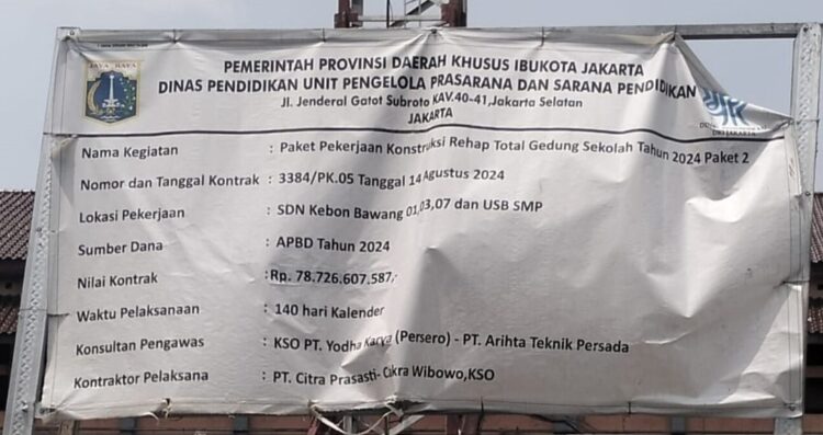 Indikasi KKN, Molornya Pelaksanaan Proyek Rehab Total SD-SMP Kebon Bawang