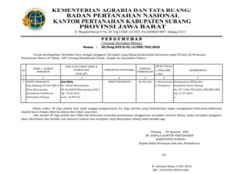 Sertipikat Hak Milik Hilang di Kabupaten Subang