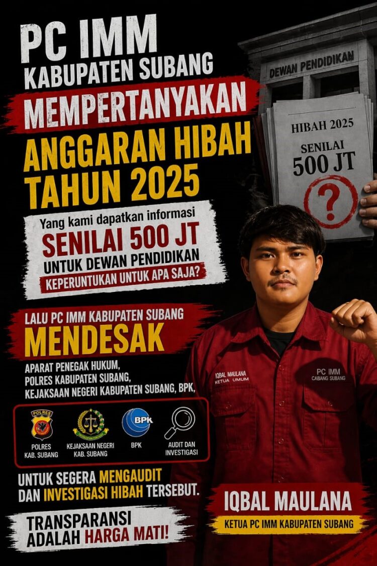 PC IMM Kabupaten Subang Pertanyakan Hibah Rp500 Juta untuk Dewan Pendidikan, Desak Audit dan Investigasi Menyeluruh